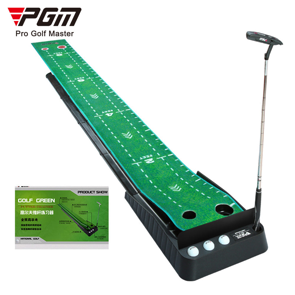 PGM TL020 Black Plastic Frame Indoor Golf Putting Mat With Ball Return Rail-Carpet
