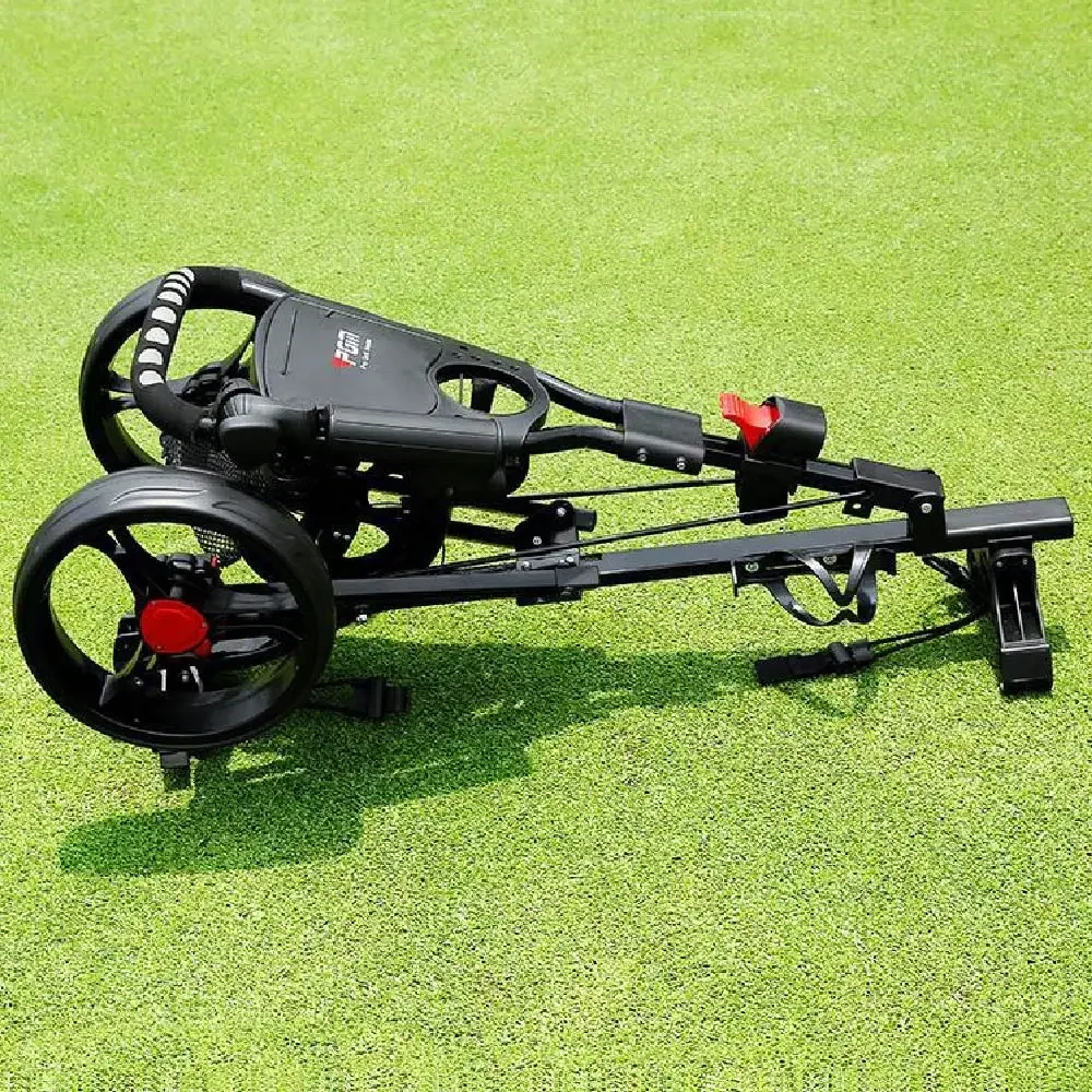 PGM Golf Cart, 3 Wheel Folding Golf Cart with Foot Brake Umbrella and Cup Holder with Seat, Light Trolley with Adjustable Handle - Image 3