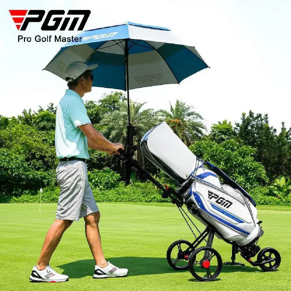 PGM Golf Cart, 3 Wheel Folding Golf Cart with Foot Brake Umbrella and Cup Holder with Seat, Light Trolley with Adjustable Handle - Image 4
